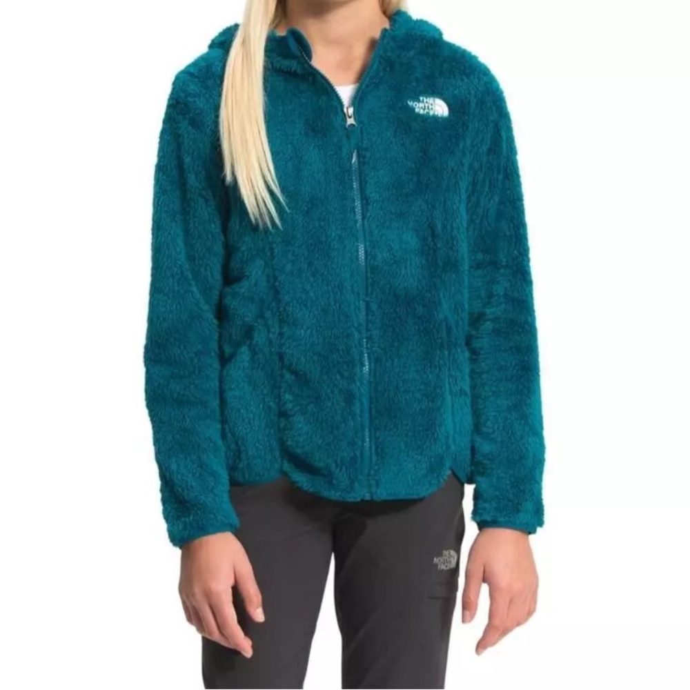 The North Face Suave OSO Jacket Girls Youth XL 18 Blue Green Teal Hooded Sherpa